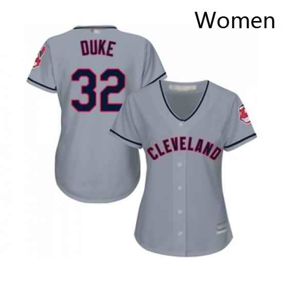 Womens Cleveland Indians 32 Zach Duke Replica Grey Road Cool Base Baseball Jersey